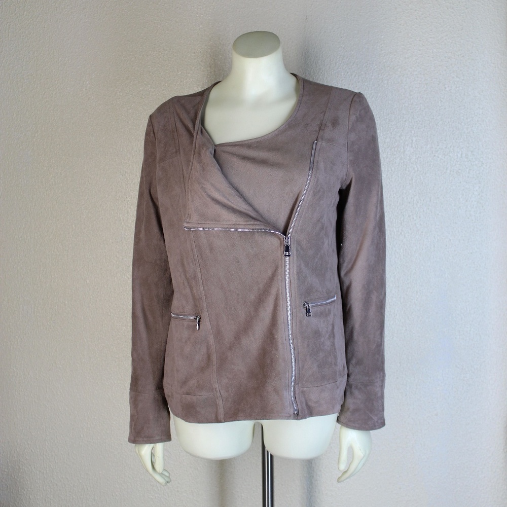 NY Collection || Brown Faux Suede Moto Jacket